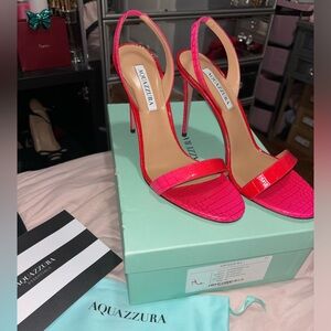 Aquazzura Pink & red ombre crocodile embossed leather Stiletto Sandals size 42